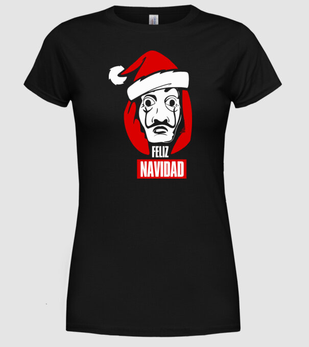 feliz navidad merry christmas money heist model negru pe tricou