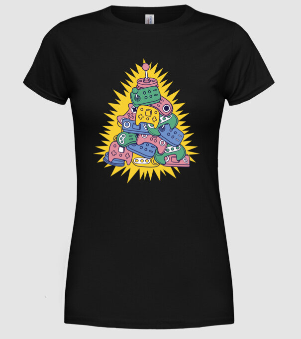 Gamer controller christmas tree model negru pe tricou