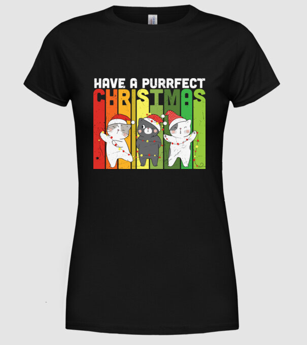 Have a purrfect christmas model negru pe tricou