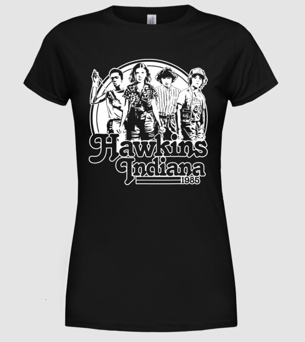 hawkins indiana stranger things2 model negru pe tricou