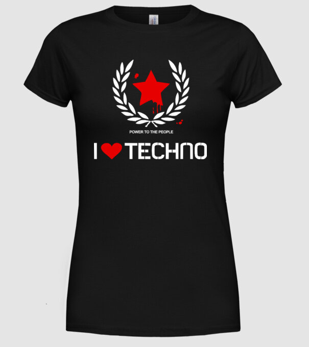I love techno model negru pe tricou