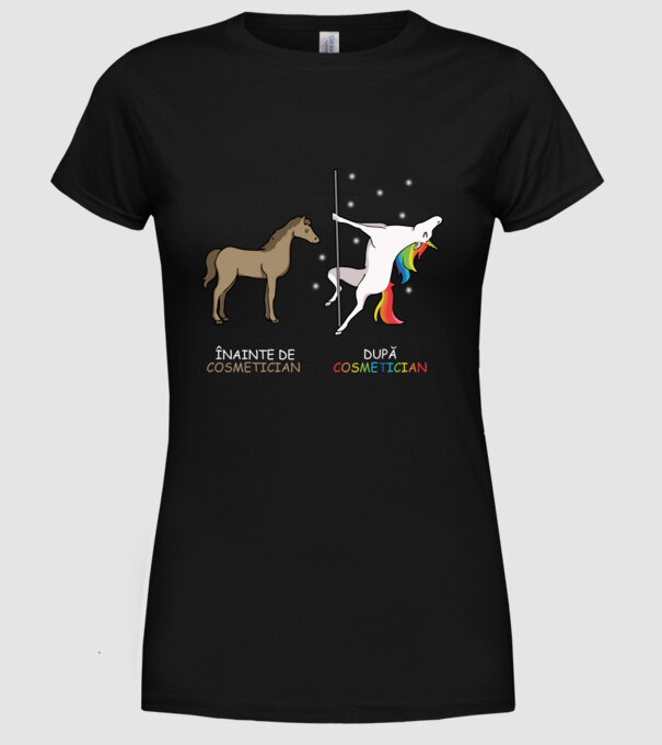 Înainte de cosmetician După cosmetician model negru pe tricou