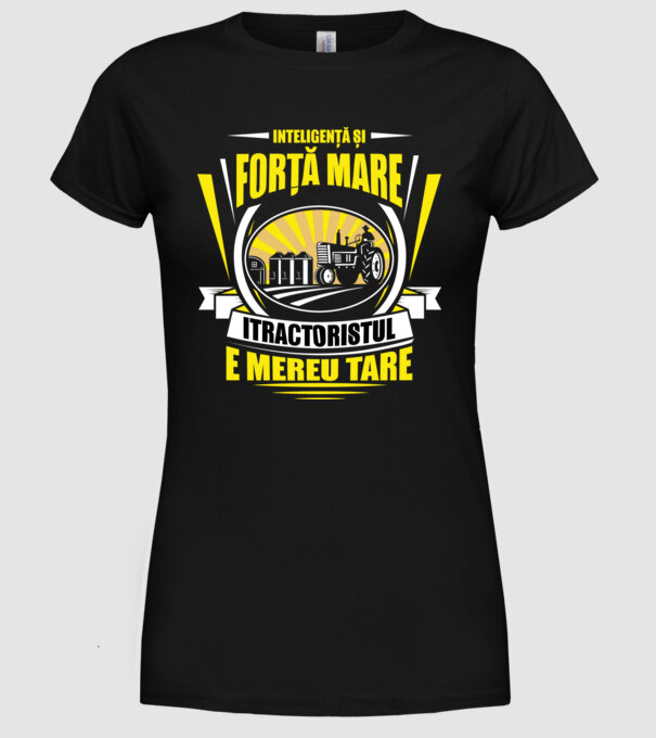 Inteligență și forță mare, tractoristul e mereu tare model negru pe tricou