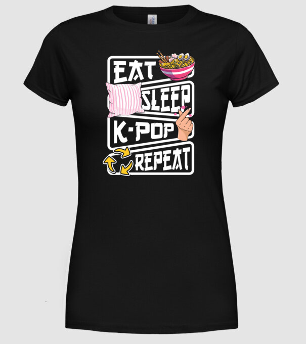 K-POP EAT SLEEP model negru pe tricou