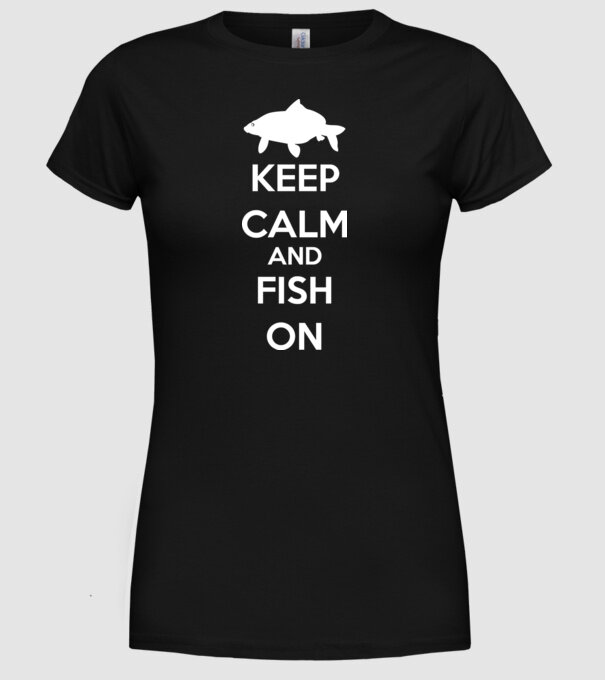 Keep calm and fish on model negru pe tricou