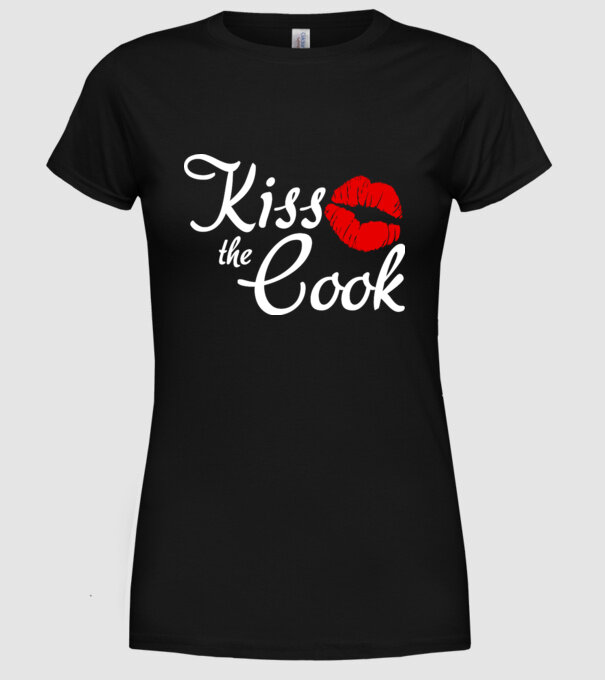 Kiss the cook model negru pe tricou
