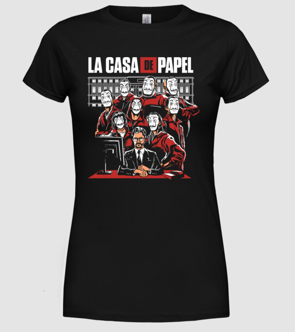 La casa de papel grupo model negru pe tricou