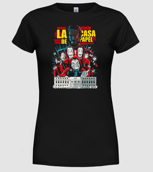 La casa de papel ilutración model negru pe tricou