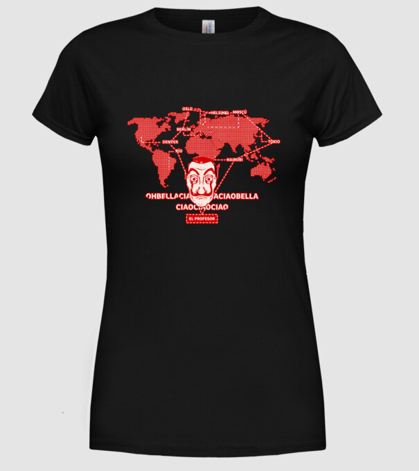 la casa de papel map model negru pe tricou