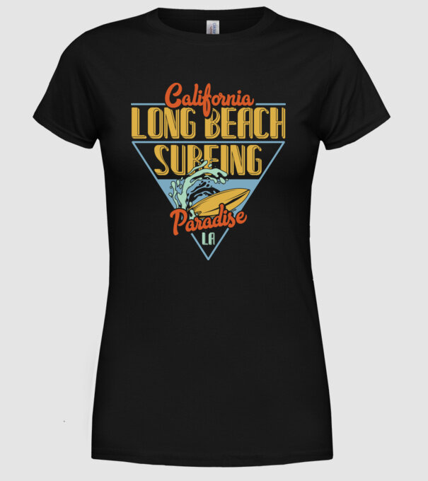 Long Beach model negru pe tricou
