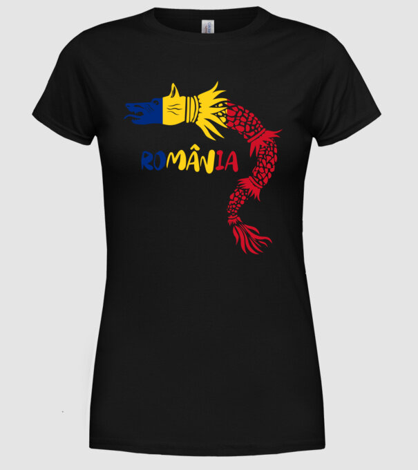 Lupul dacic model negru pe tricou
