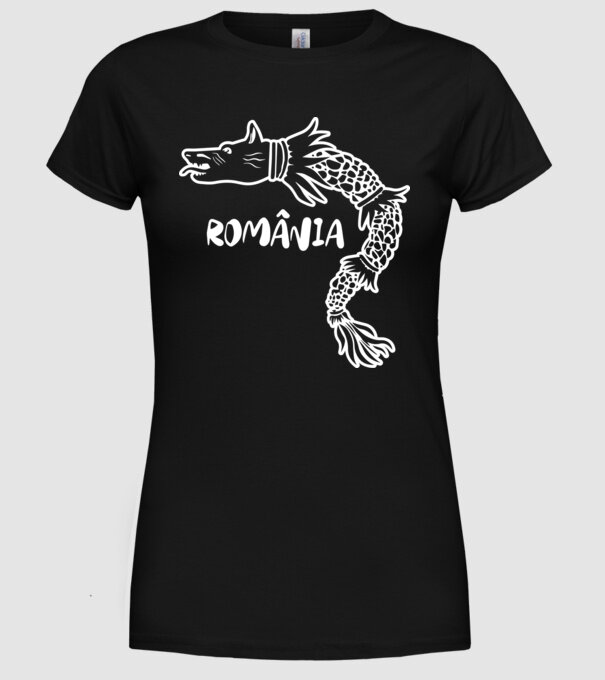 Lupul dacic alb model negru pe tricou