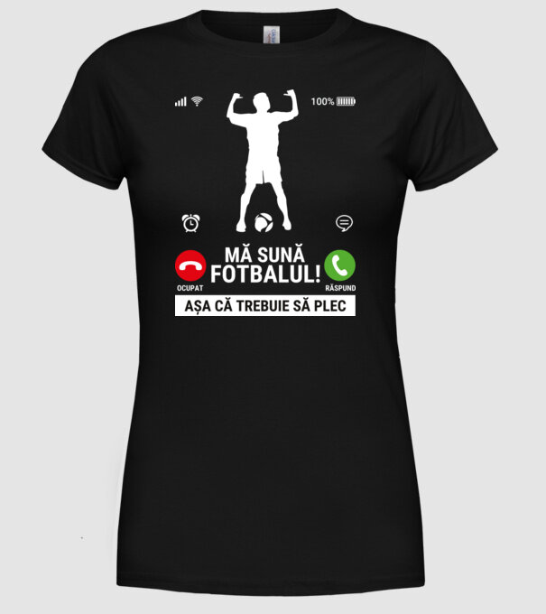 Mă sună fotbalul model negru pe tricou