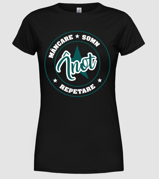 mâncare somn repetare ÎNOT model negru pe tricou