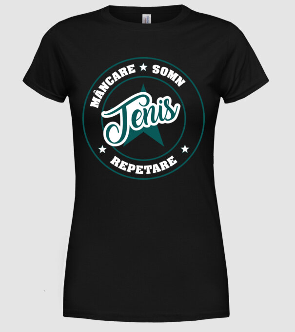 mâncare somn repetare TENIS model negru pe tricou