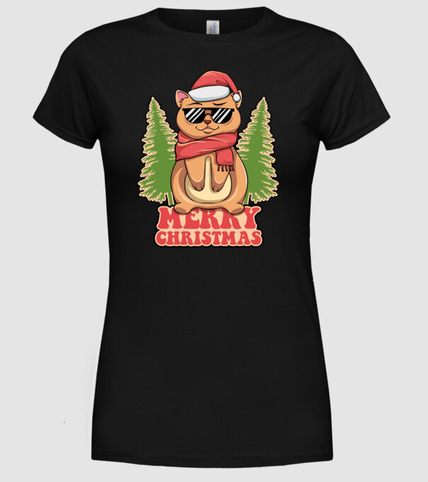 Merry christmas cat model negru pe tricou