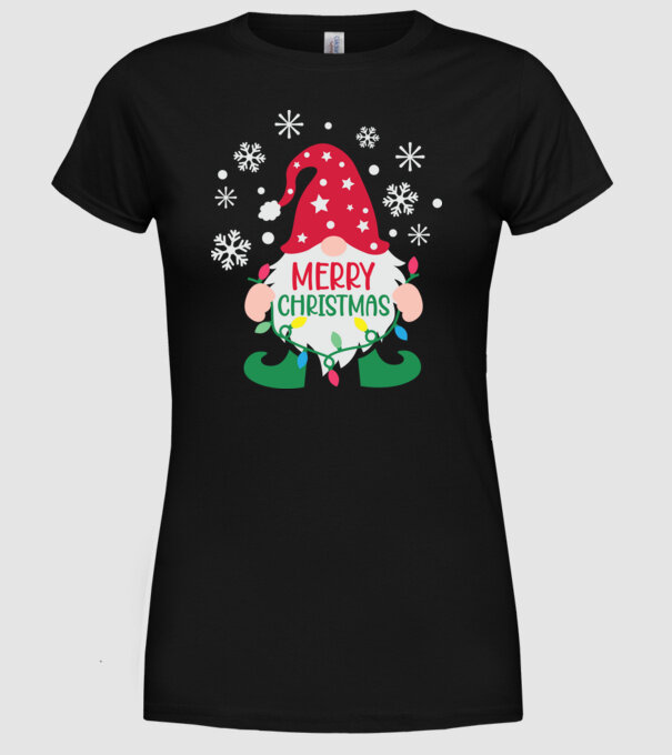 Merry christmas gnome model negru pe tricou