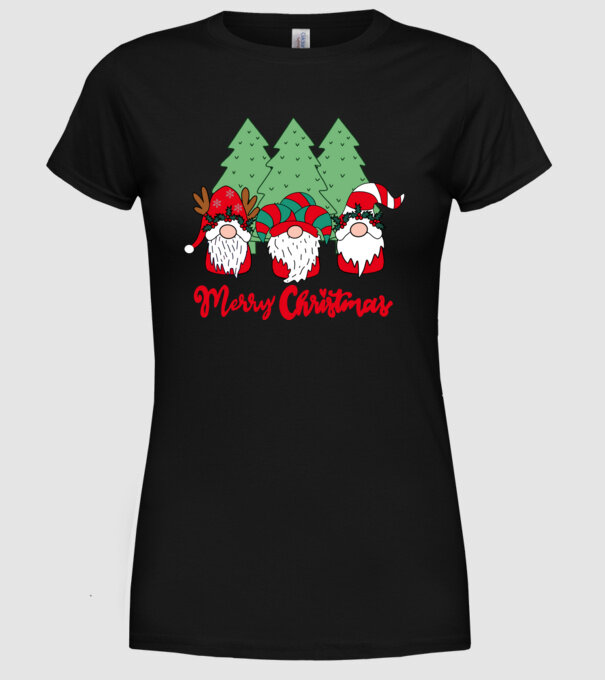 Merry christmas gnomes model negru pe tricou