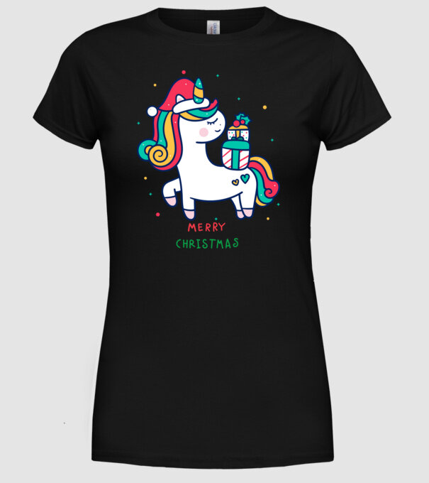 merry christmas unicorn model negru pe tricou