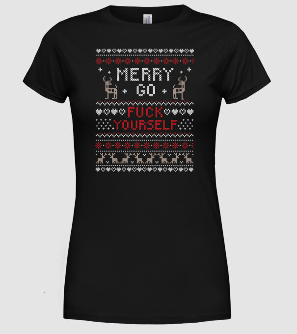 Merry go f-ck yourself model negru pe tricou