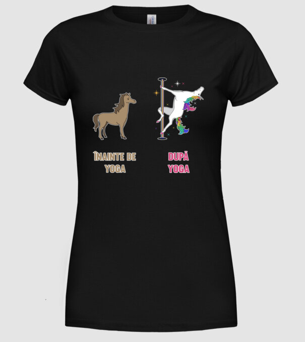 Înainte de Yoga - După Yoga model negru pe tricou