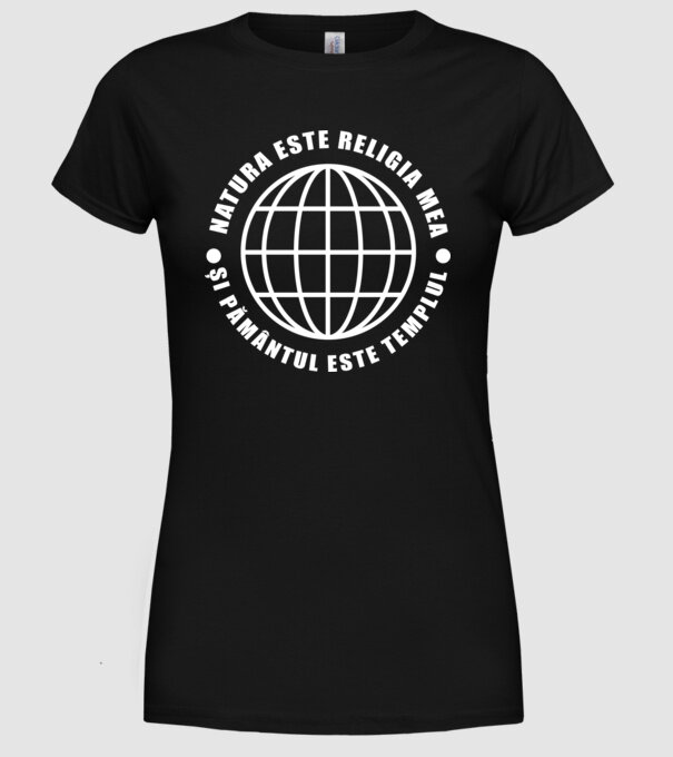 Natura este religia mea model negru pe tricou