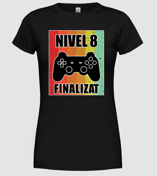 Nivel 8 finalizat model negru pe tricou