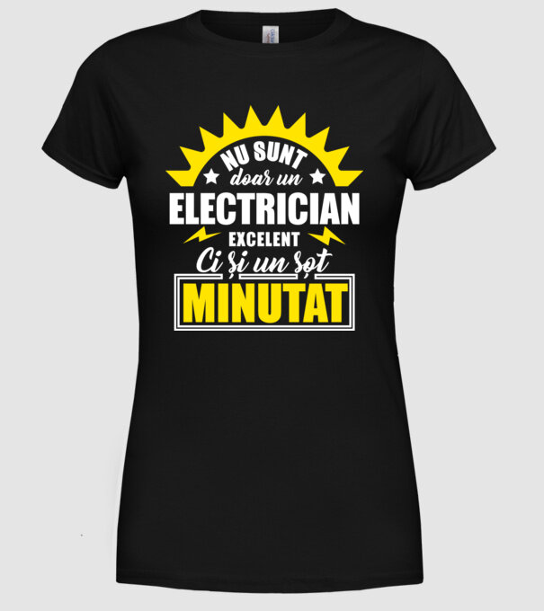 Nu sunt doar un electrician excelent, ci și un soț minunat! model negru pe tricou