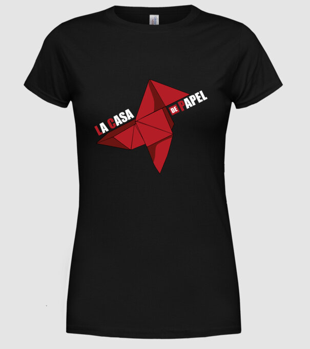 origami la casa de papel model negru pe tricou