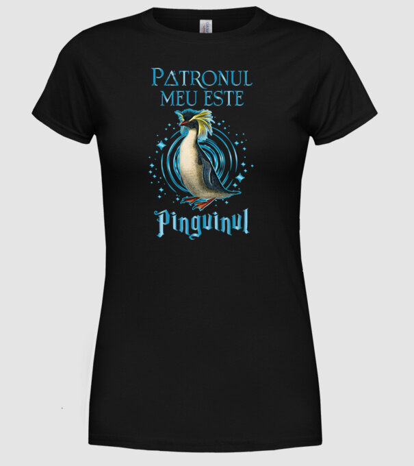 Patronul meu este PINGUINUL model negru pe tricou