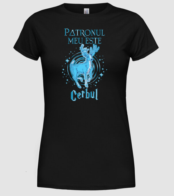 Patronul meu este CERBUL model negru pe tricou