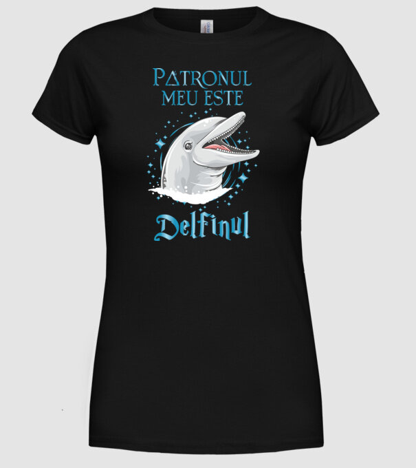 Patronul meu este DELFINUL model negru pe tricou