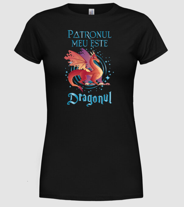 Patronul meu este DRAGONUL model negru pe tricou
