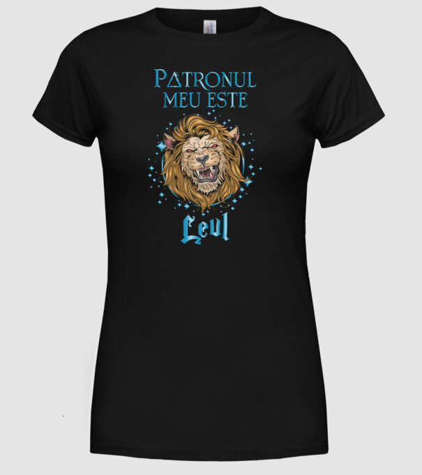 Patronul meu este LEUL model negru pe tricou