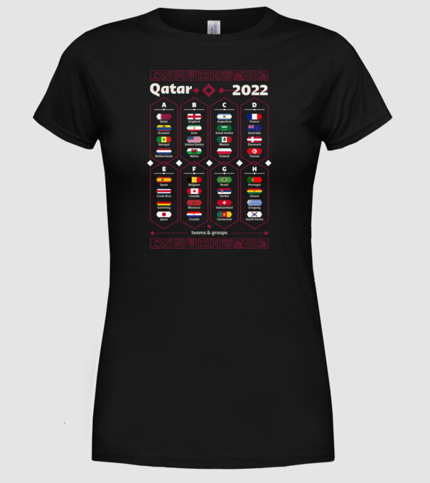 Qatar 2022 teams - groups model negru pe tricou