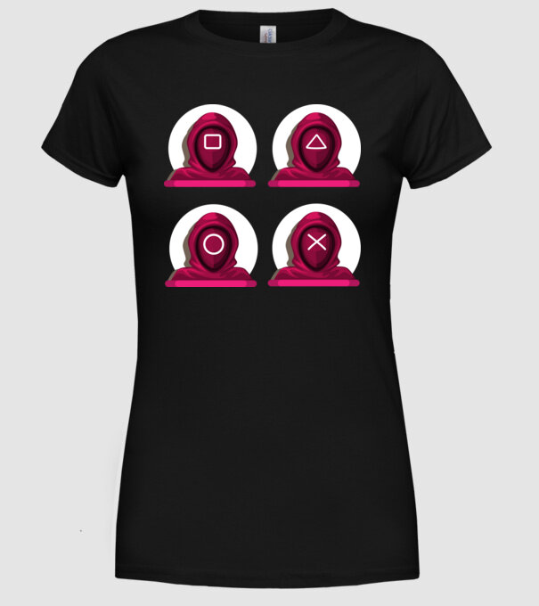 squid game characters model negru pe tricou