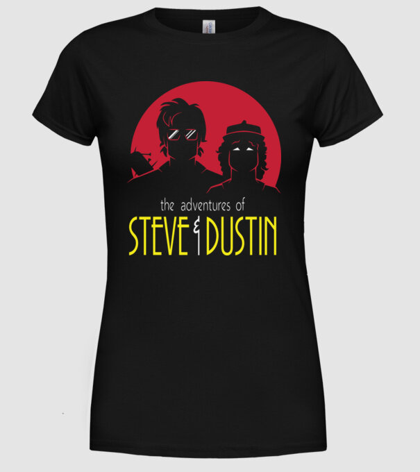steve and dustin model negru pe tricou