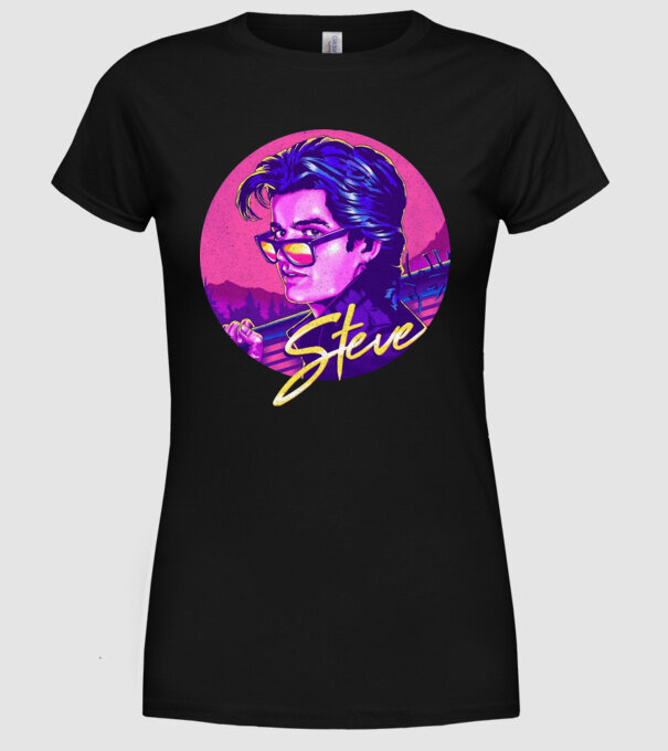 steve neon stranger things model negru pe tricou