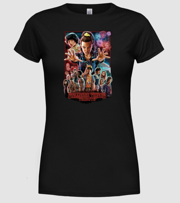stranger things tribute poster model negru pe tricou