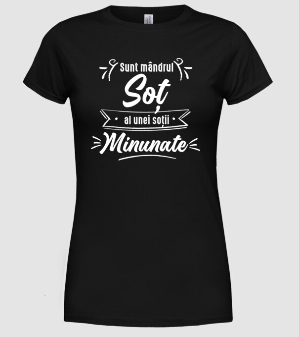 Sunt mândrul soț al unei soții minunate model negru pe tricou