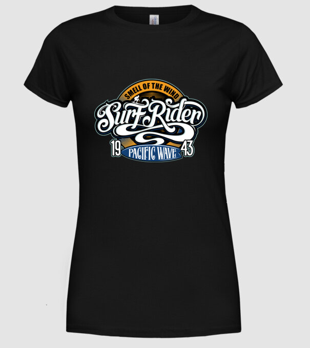 Surf Rider model negru pe tricou
