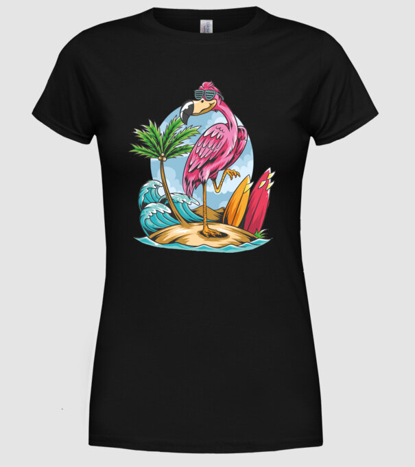 Surfer flamingo model negru pe tricou