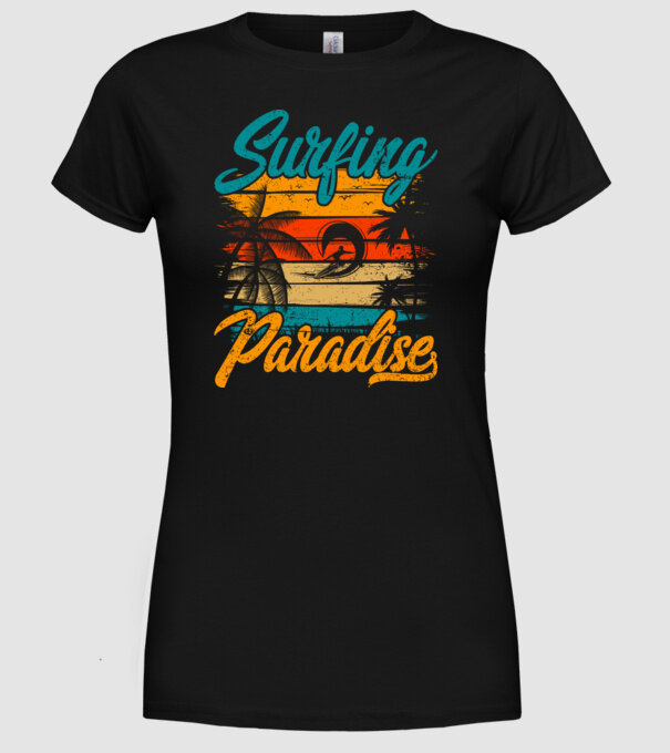 Surfing Paradise model negru pe tricou