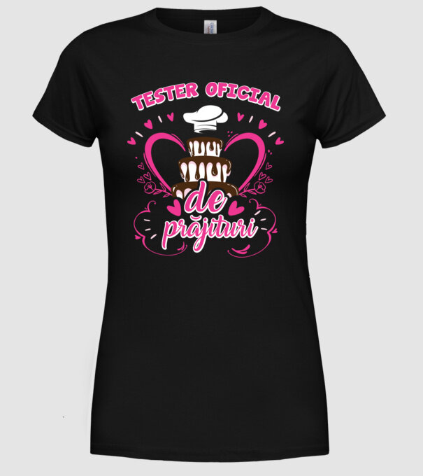 tester oficial de prăjituri model negru pe tricou