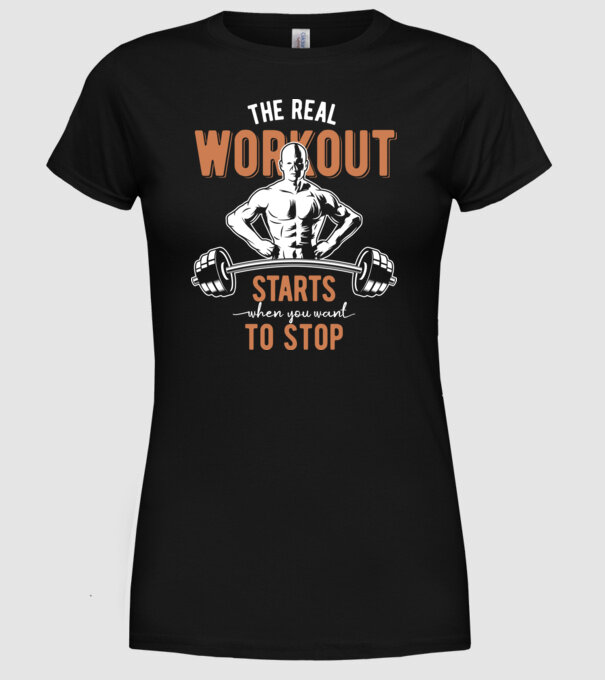The Real Workout model negru pe tricou