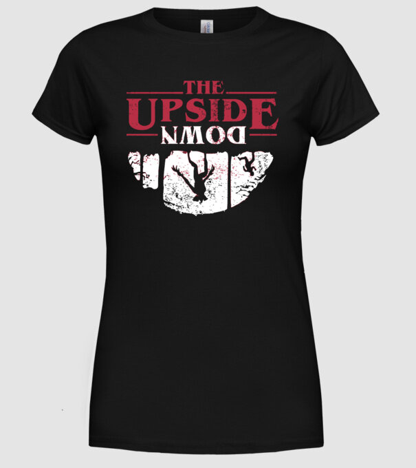 the upside down logo model negru pe tricou