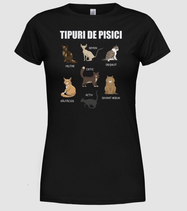 Tipuri de pisici model negru pe tricou