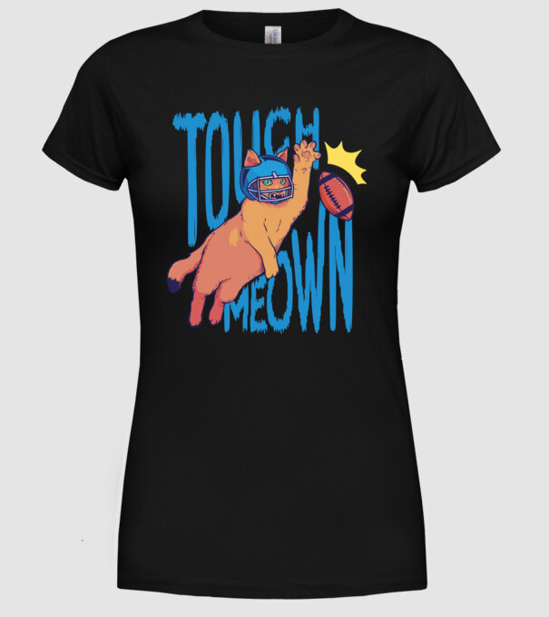 Touch Meow model negru pe tricou
