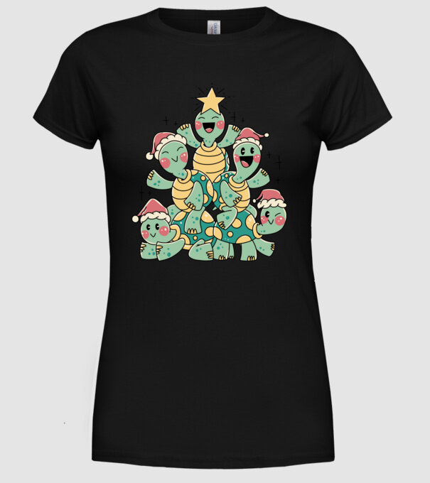 Turtle christmas tree model negru pe tricou