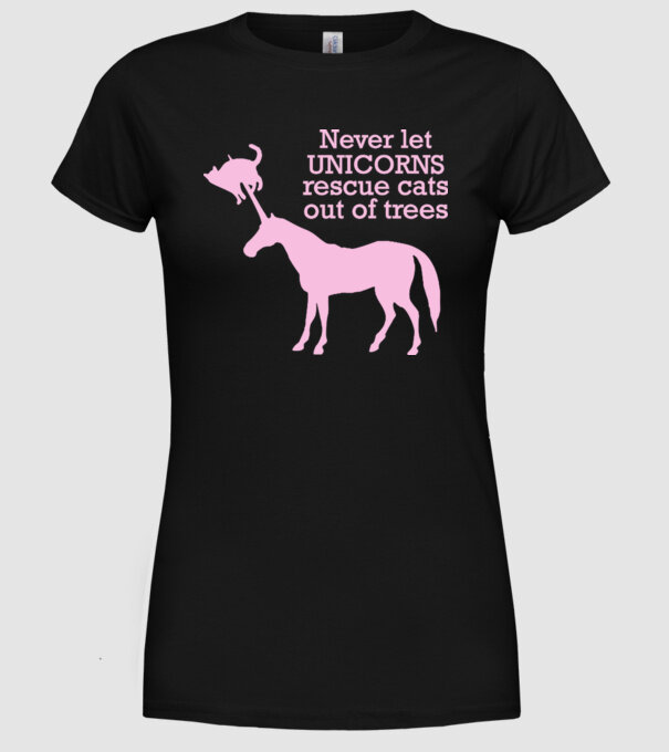 unicorn cat model negru pe tricou